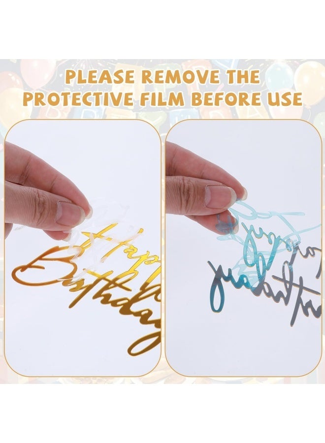 6 pcs Styles Gold Happy Birthday Cake Toppers, Mirror Acrylic Happy Birthday Sign for Cake Side Decoration, Glitter Gold Acrylic Happy Birthday Cake Topper Set for Cake Party Decorating Supplies - Image 4